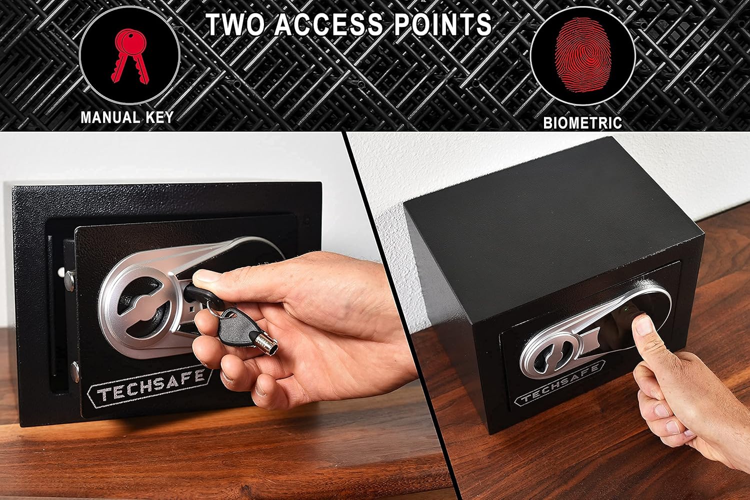 Small Quick Access Biometric Fingerprint Safe - TechSafe Pack of 2