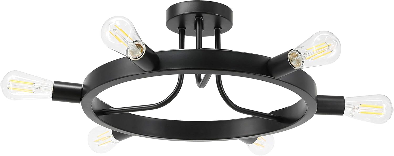 XiNBEi Lighting Semi Flush Light, Retro 6 Light Black Sputnik Chandeliers Flush Mount Ceiling Light with LED Bulbs XB-SF1243-6-MBK-LED