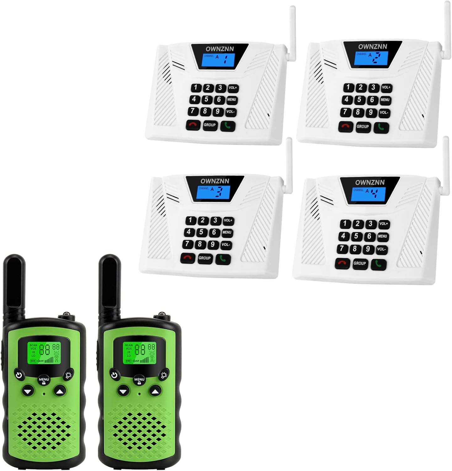 OWNZNN Intercoms Wireless for Home [Upgraded 2022] Hand Free Two Way Communication Intercom & Walkie Talkie for Kids Bundle: Home System Intercom and Two Way Radio for Kids (4 Pack+2Pack)