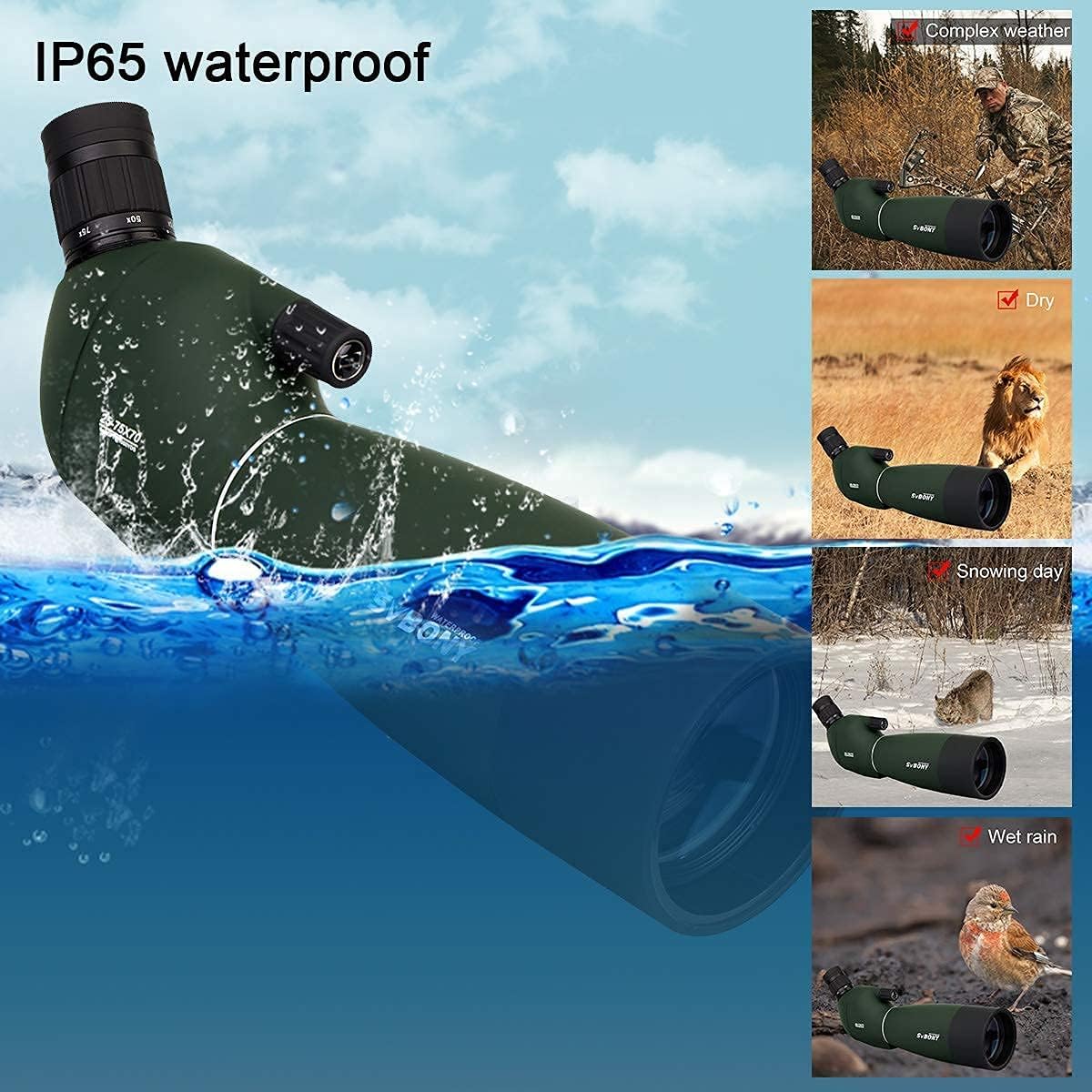 SVBONY SV28 Spotting Scopes with Tripod,Hunting,25-75x70,Angled,Waterproof,Range Shooting Scope,with Phone Adapter,Compact, for Target Shooting,Birding,Stargazing,Wildlife Viewing Pack of 2