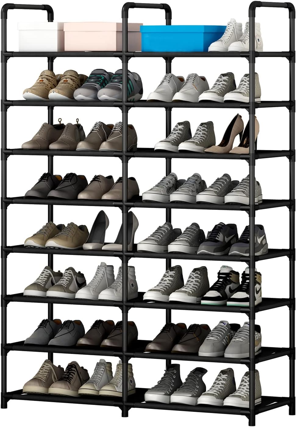 LINZINAR Shoe Rack Organizer 8 Tier Tall Shoe Storage Non-Woven Fabric Sturdy Shoe Shelf Bedroom Entryway, Black