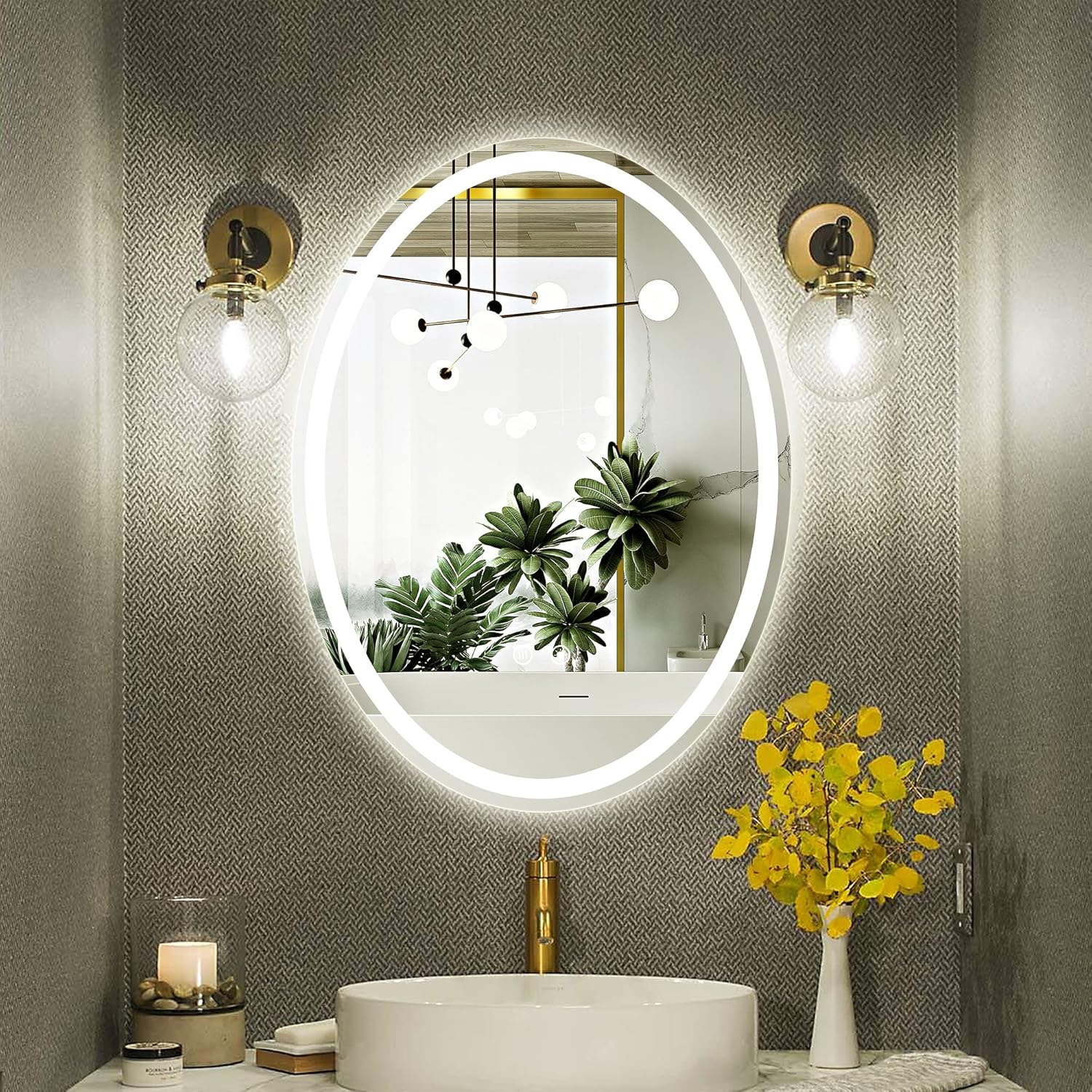 TokeShimi 24 x 32 Inch Oval led Bathroom Mirror Lighted Mirror Anti-Fog Vanity Bathroom Backlit Mirror Dimmable Wall Mounted Mirror