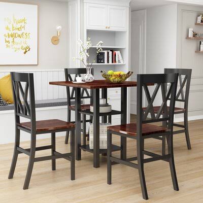 5 - Piece Counter Height Solid Wood Dining Set Red Barrel Studio Table Base Color: Black