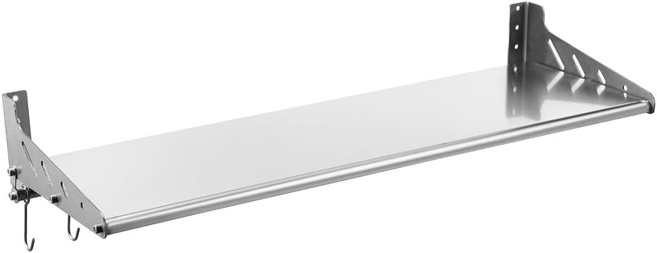 Stainless Stell Wall Mount Shelf with Hooks 304 Bathroom Kitchen Commercial Shelf Rack Restaurant Bar Multifunctional Storage Shelf (10.63, 31.5)