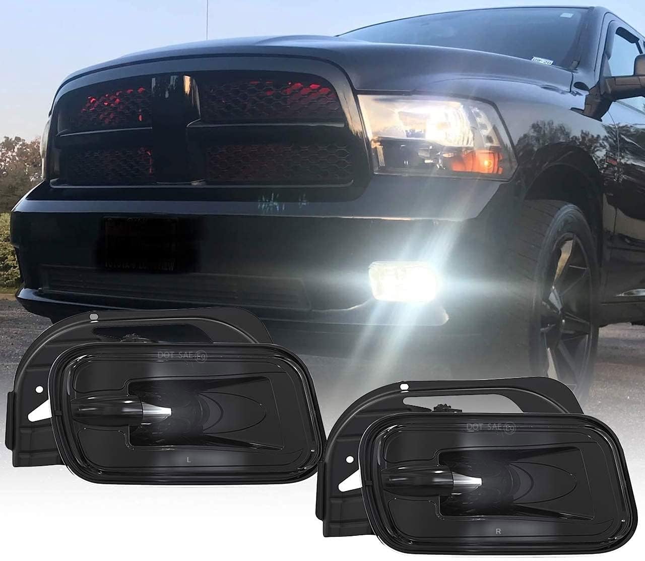 LED Fog Light for Dodge Ram 1500 2009 -2012 Dodge Ram 2500/3500 2010-2018 Pickup Truck w/Bracket Replacement -1 Pair Black