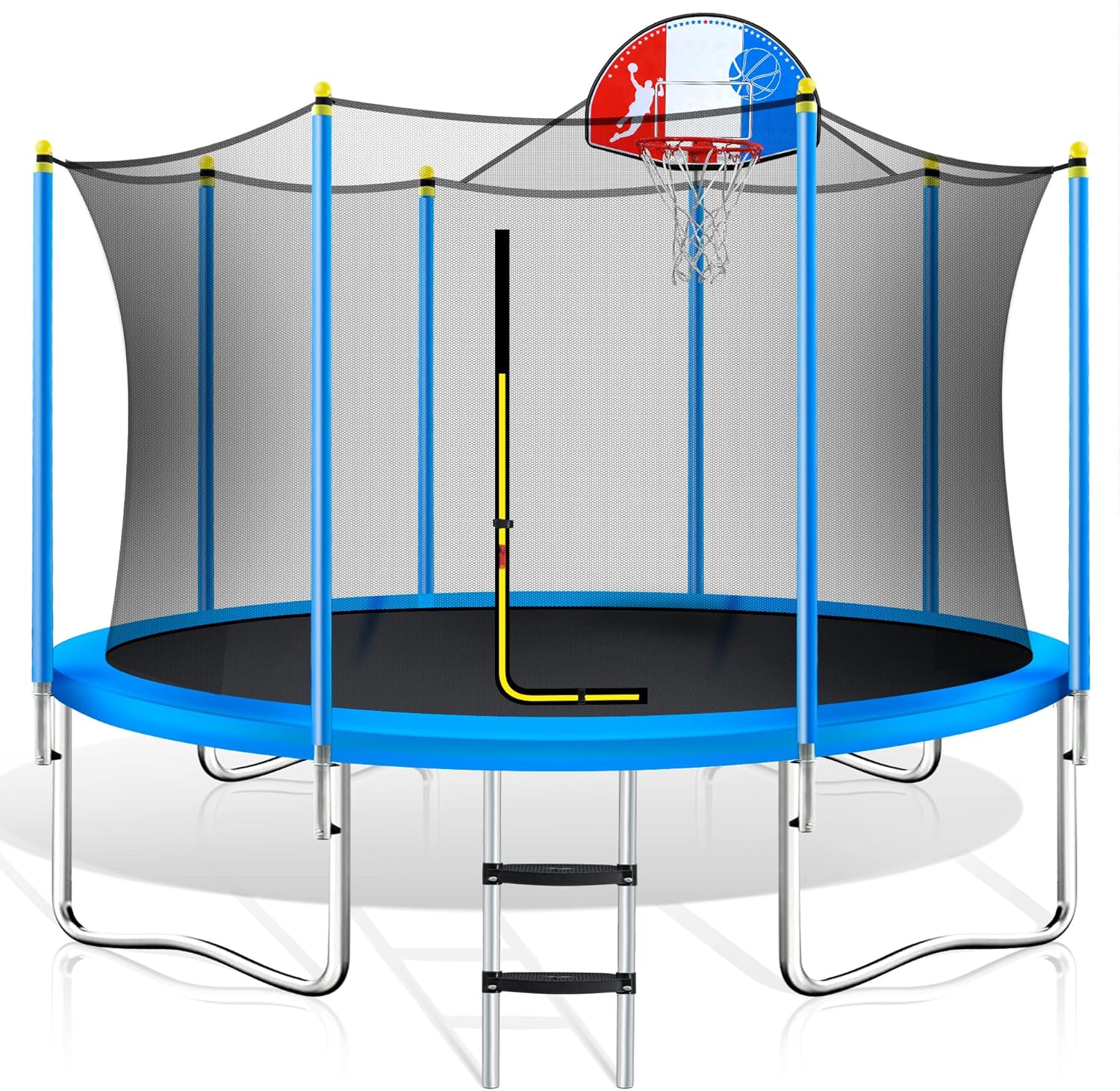 Merax 8FT 10FT 12FT 14FT 15FT Trampoline with Basketball Hoop, Safety Enclosure Net and Ladder, Outdoor Recreational Trampoline for Kids and Family Backyard Fun (14FT)