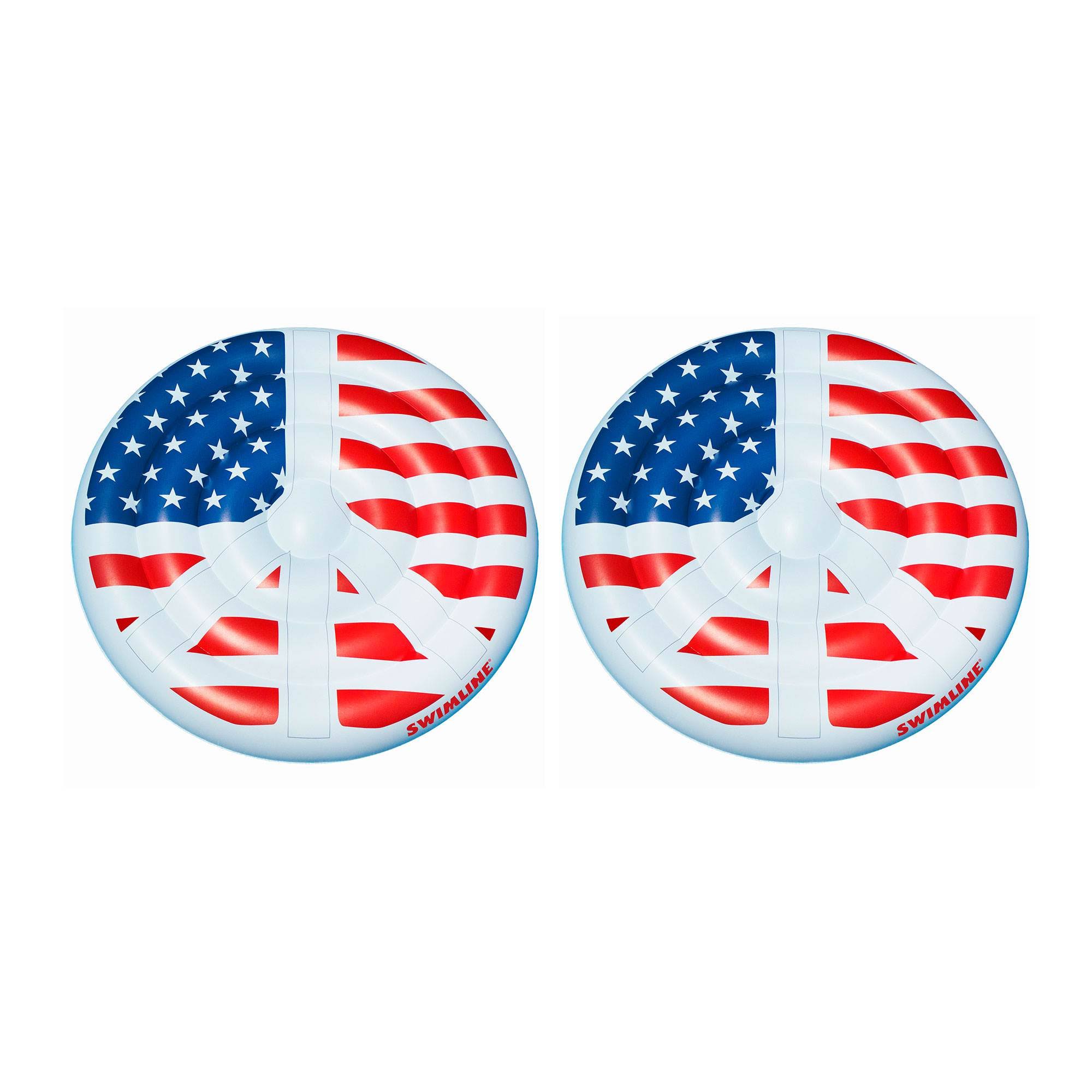 Swimline 60 inch Inflatable Americana Peace Island Pool Beach Float (2 Pack)