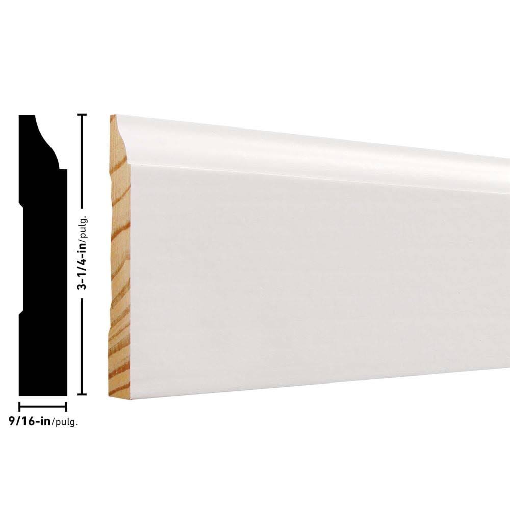 EverTrue 9/16-in x 3-1/4-in x 12-ft Primed Pine Baseboard MOULDING (10-Pack) in White | C 62312FJPMD