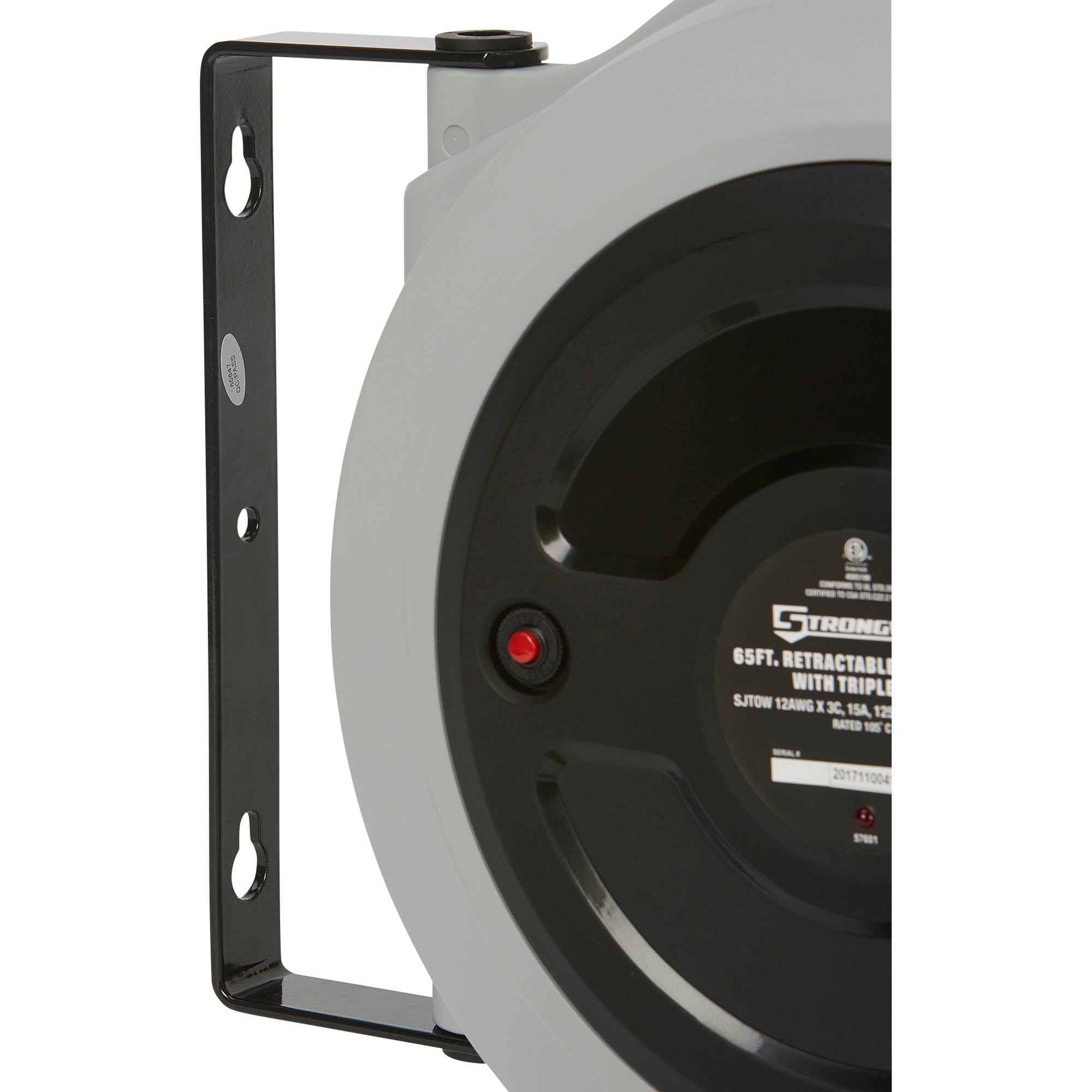 Strongway Retractable Cord Reel - 65ft.L, 12/3, Triple Tap