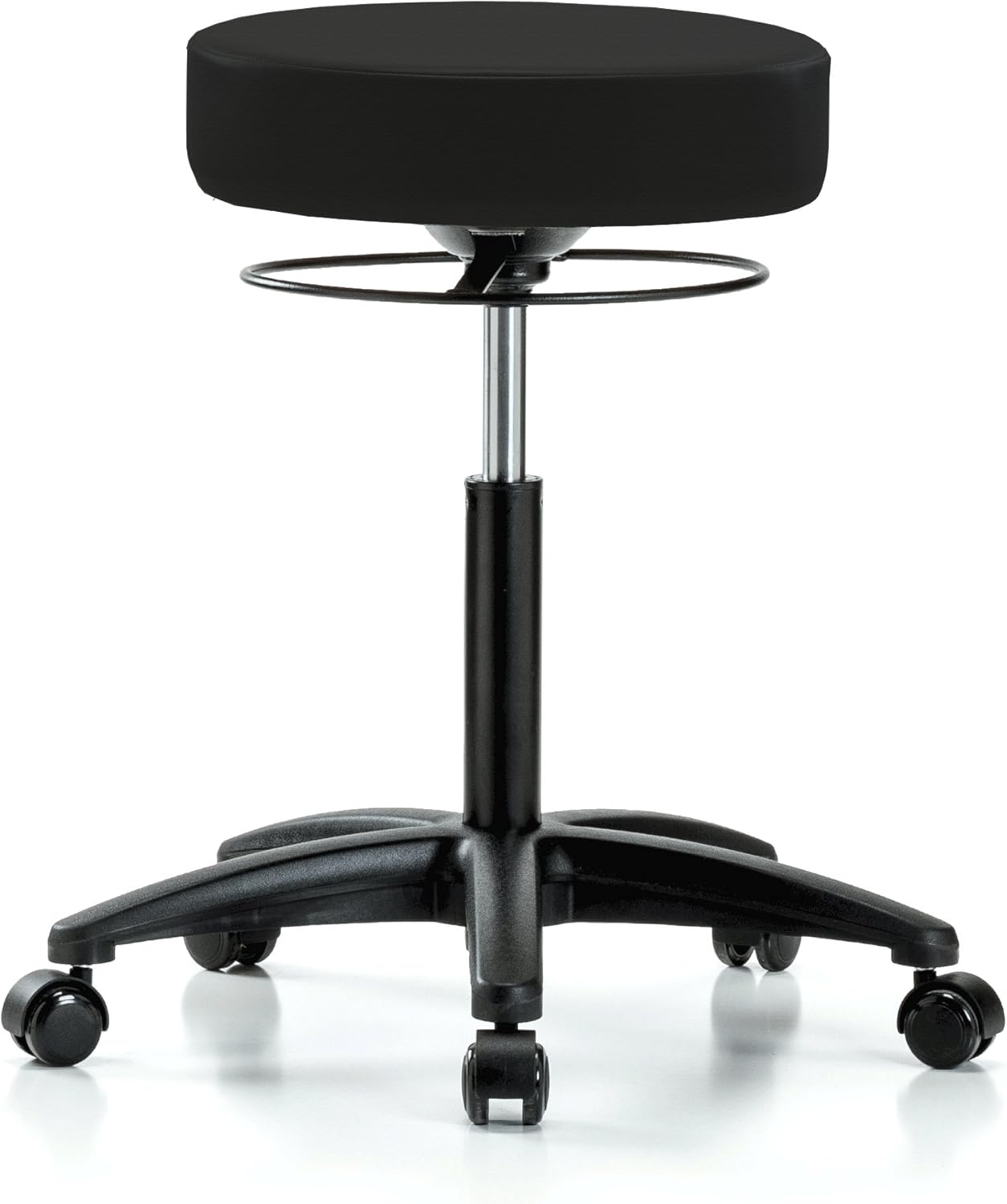 Perch Stella Rolling Height Adjustable Salon & Spa Stool for Hardwood or Tile | Workbench Height 21-28.5 Inches | 300-Pound Weight Capacity | 12 Year Warranty (Black Vinyl)