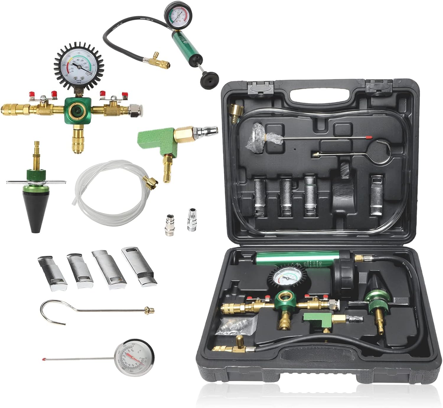 Cooling System Pressure Tester and Coolant Vacuum Refill Kit with Universal Rubber Adapter, CATUDIY Heavy Duty Radiator Pressure Tester Kit for Automotive Coolant Pressure Tester Master Kit with Gauge