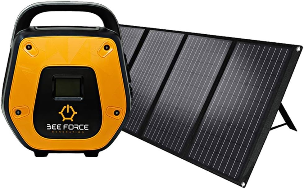 BEE FORCE New! Portable Solar Generator (300Wh + 60W Panel Bundle). 300Wh Battery Capacity, 600W Peak Power, 300W Continuous Power. Power Station for Camping Trips, Emergencies, CPAP, Power Storage.