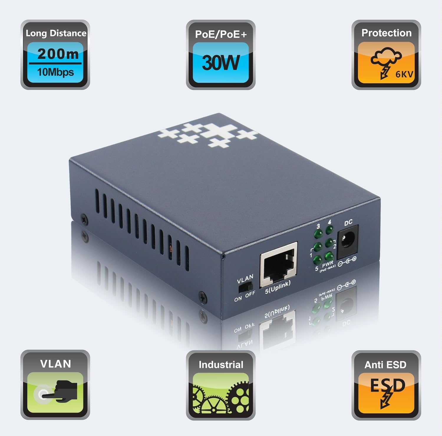 Huacomm 5-Port Smart 10/100Mbps PoE Switch with 4 PoE Ethernet Ports | IEEE 802.3af/802.3at | Sturdy Metal | Plug-and-Play | Desktop | 65W PoE Budget | Unmanaged | HC1705P Pack of 2