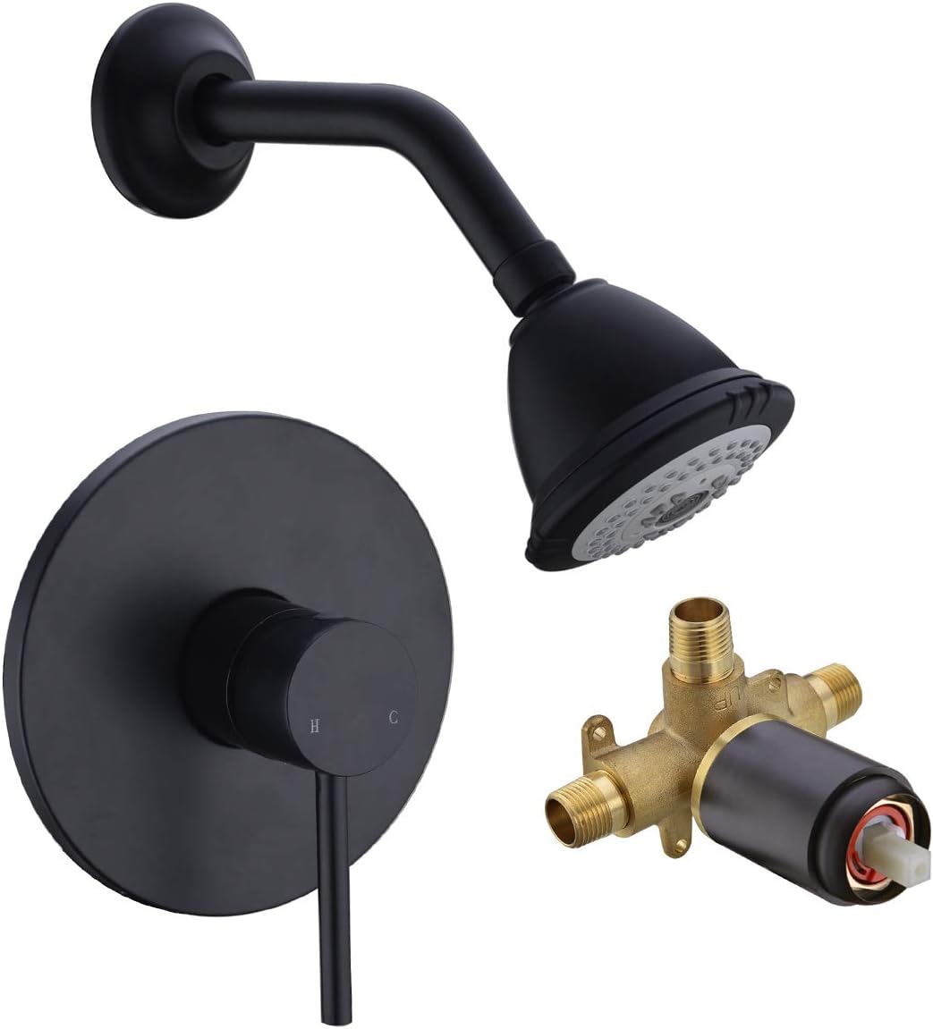 BESTILL Wall Mounted Shower Faucet Set, Included Shower Valve With Trim and Shower Head Kit, Matte Black