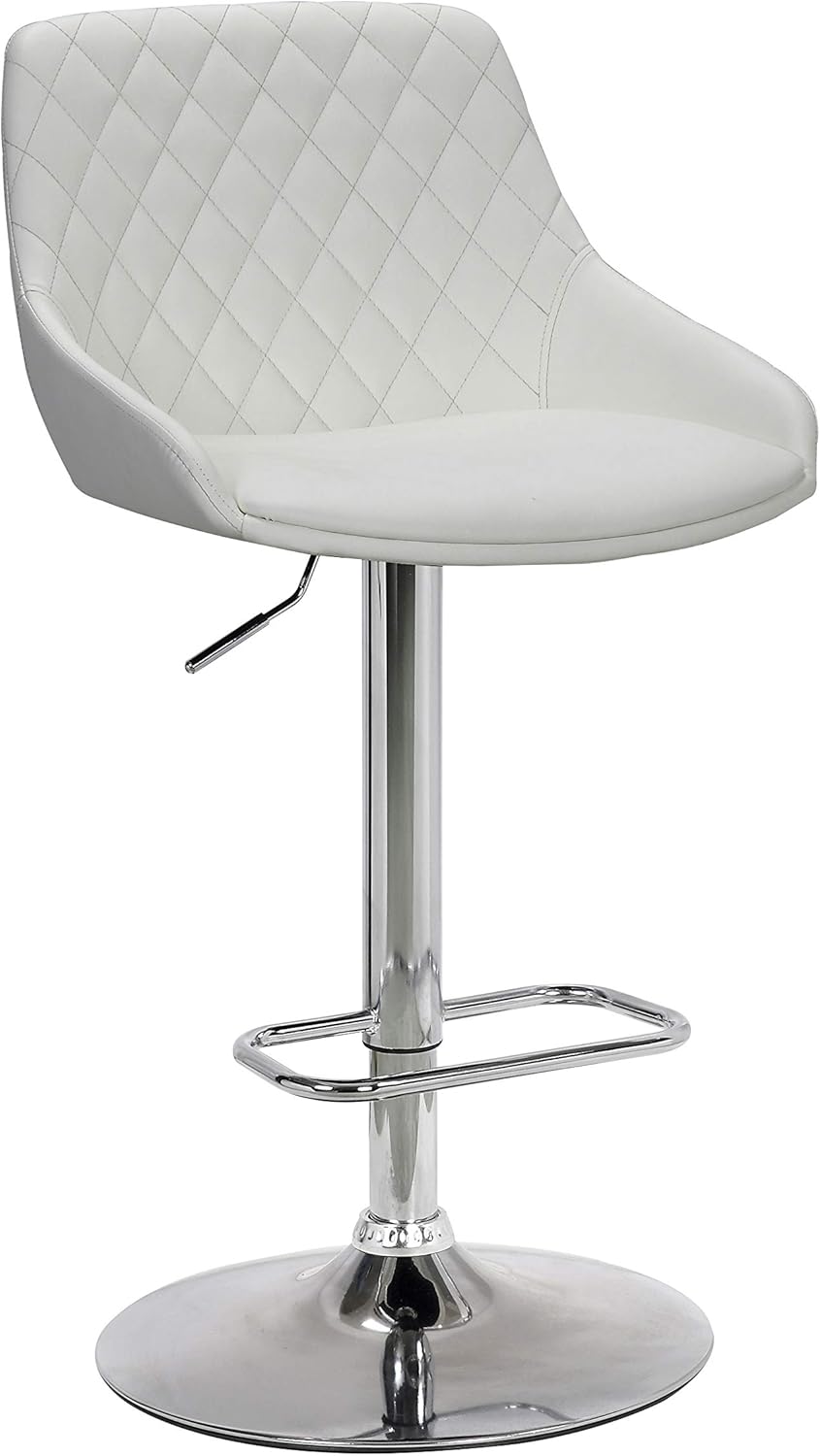 Armen Living Anibal Adjustable Height Swivel Grey Faux Leather and Black Metal Bar Stool