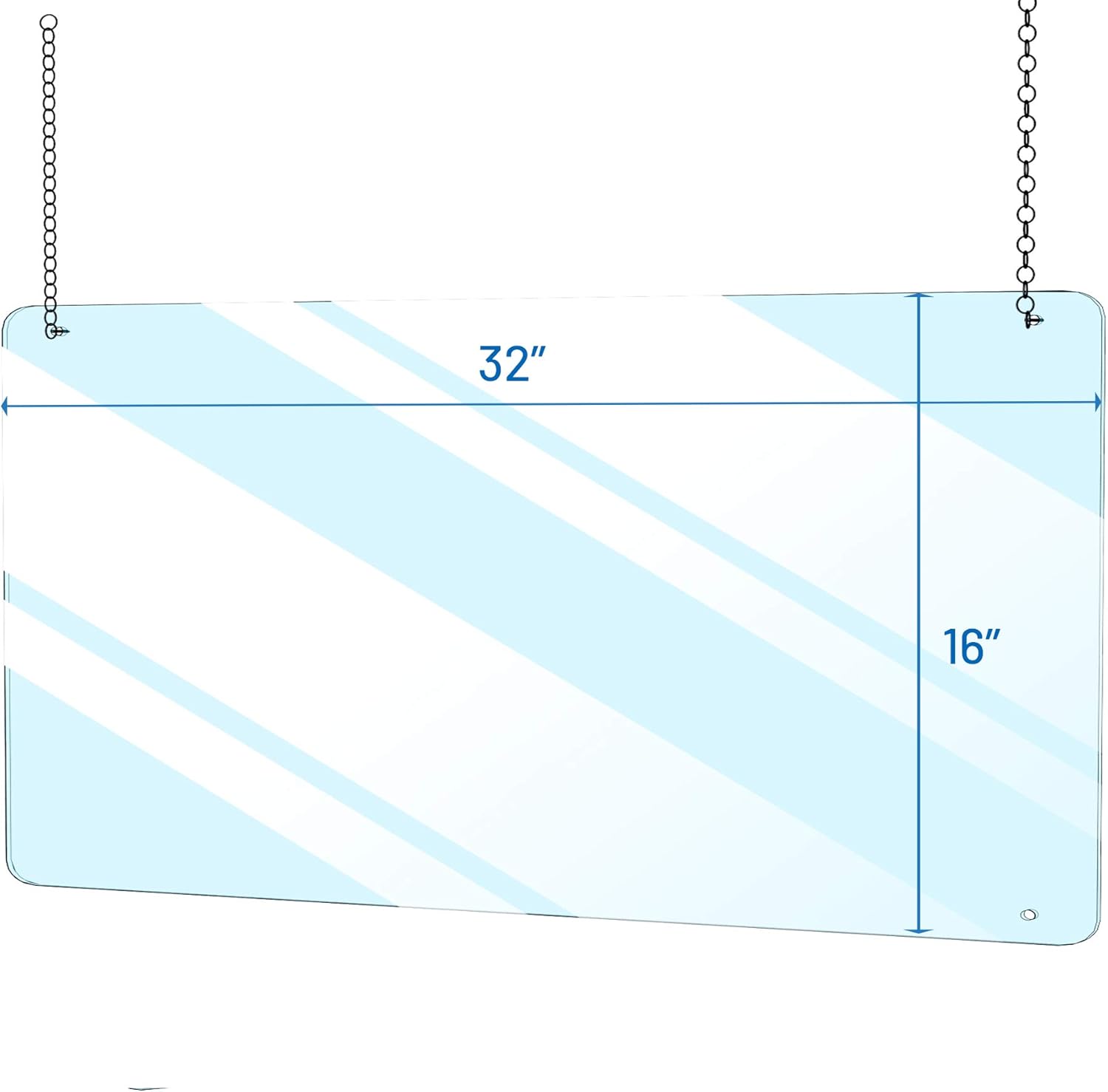 Hanging Sneeze Guard, Protective Shield for Counter, Plexiglas Countertop Shield Barrier for Receptionist, Cashier, Office, Grocery, Retail Store. Accessories Included, (32