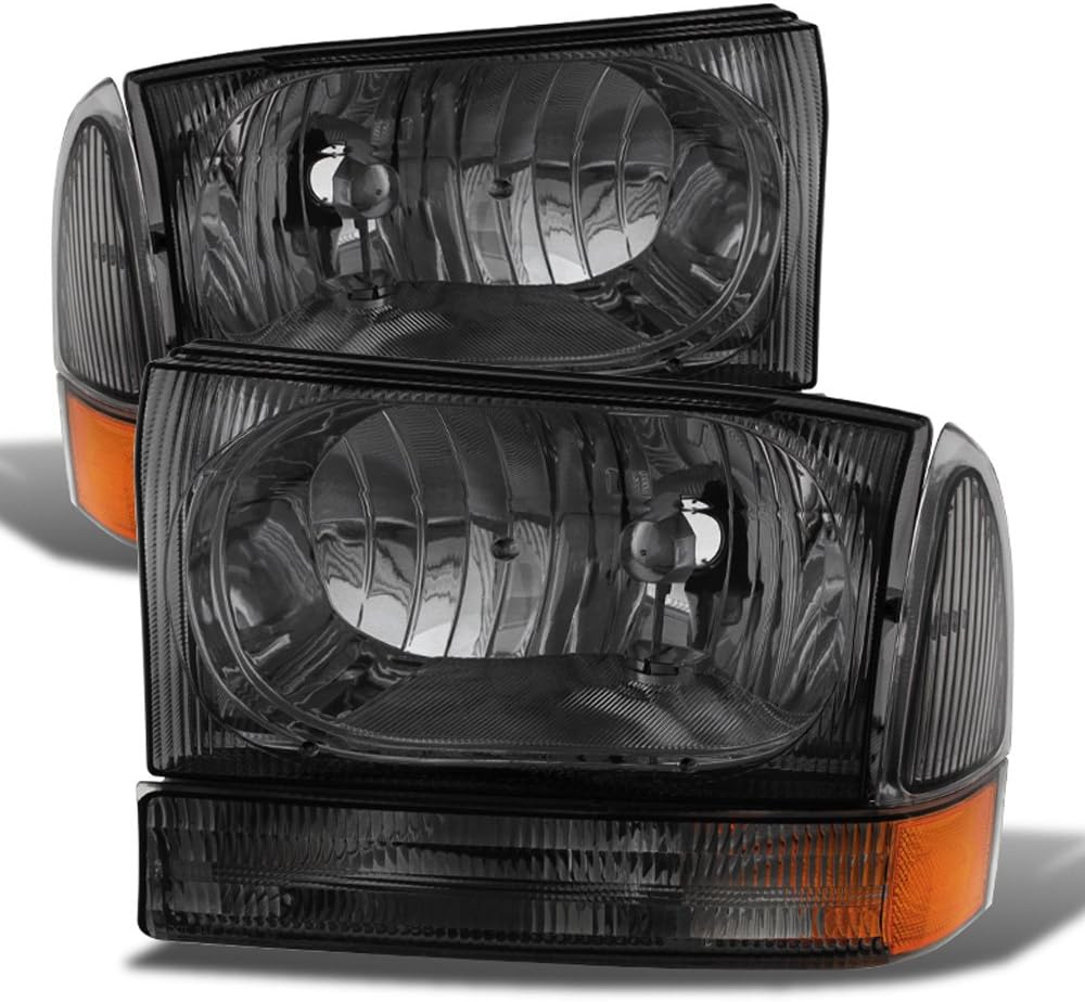 ACANII - For 1999-2004 Ford F250 F350 F450 SuperDuty Excursion Smoked Lens Headlights w/Bumper Corner Signal Lamps Pair
