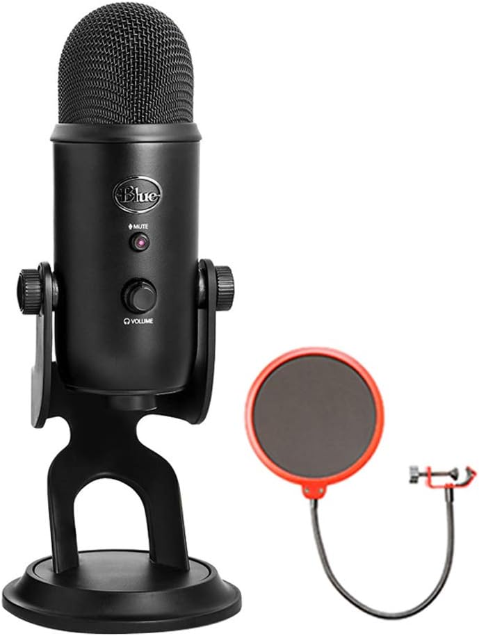 Blue Microphones USB Microphone Four Pattern (YETIBLACKOUT) with Universal Pop Filter Microphone Wind Screen with Mic Stand Clip