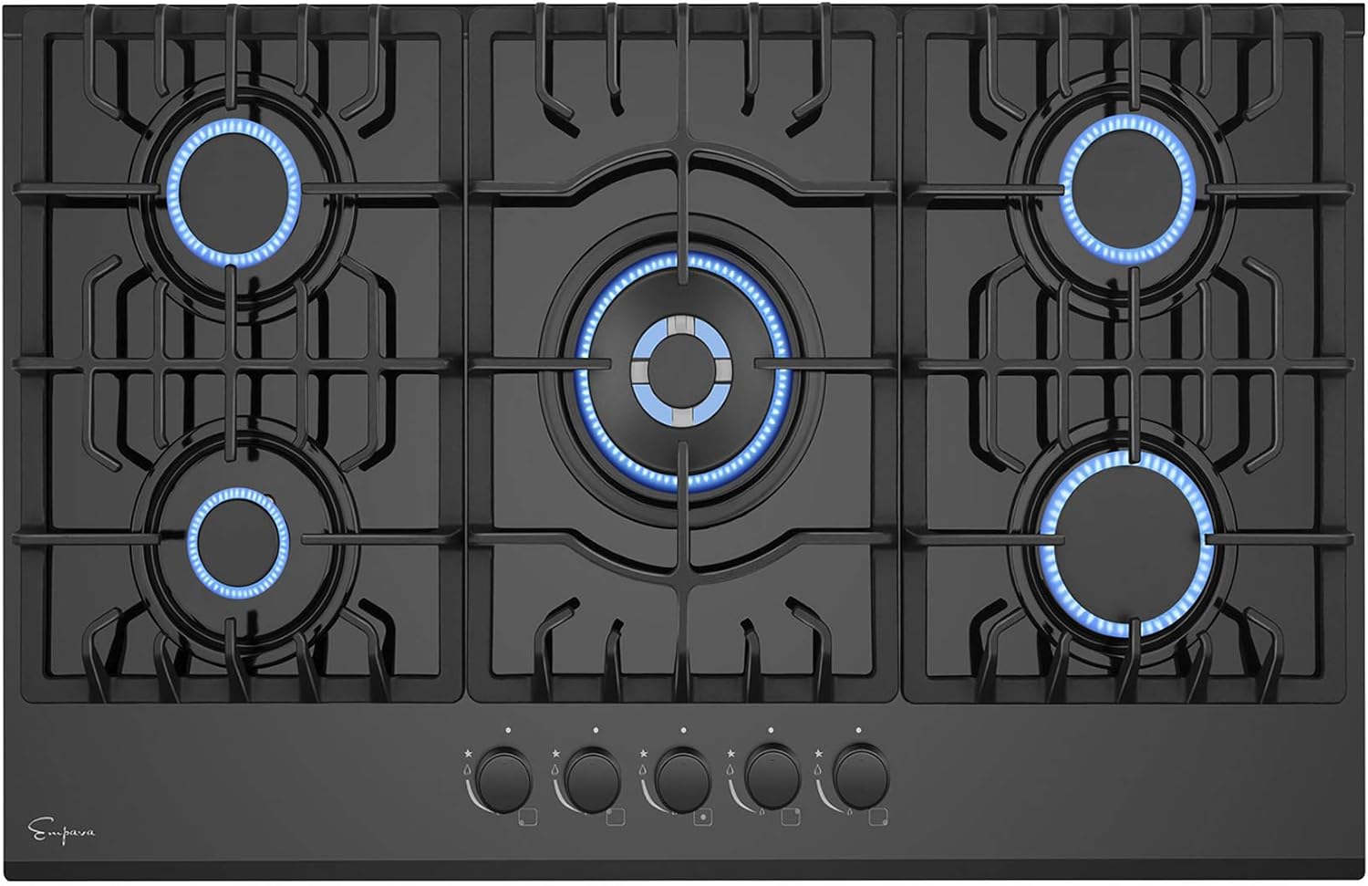 Empava 30 Inch Gas Stove Cooktop 5 Italy Sabaf Sealed Burners NG/LPG Convertible in Black Tempered Glass