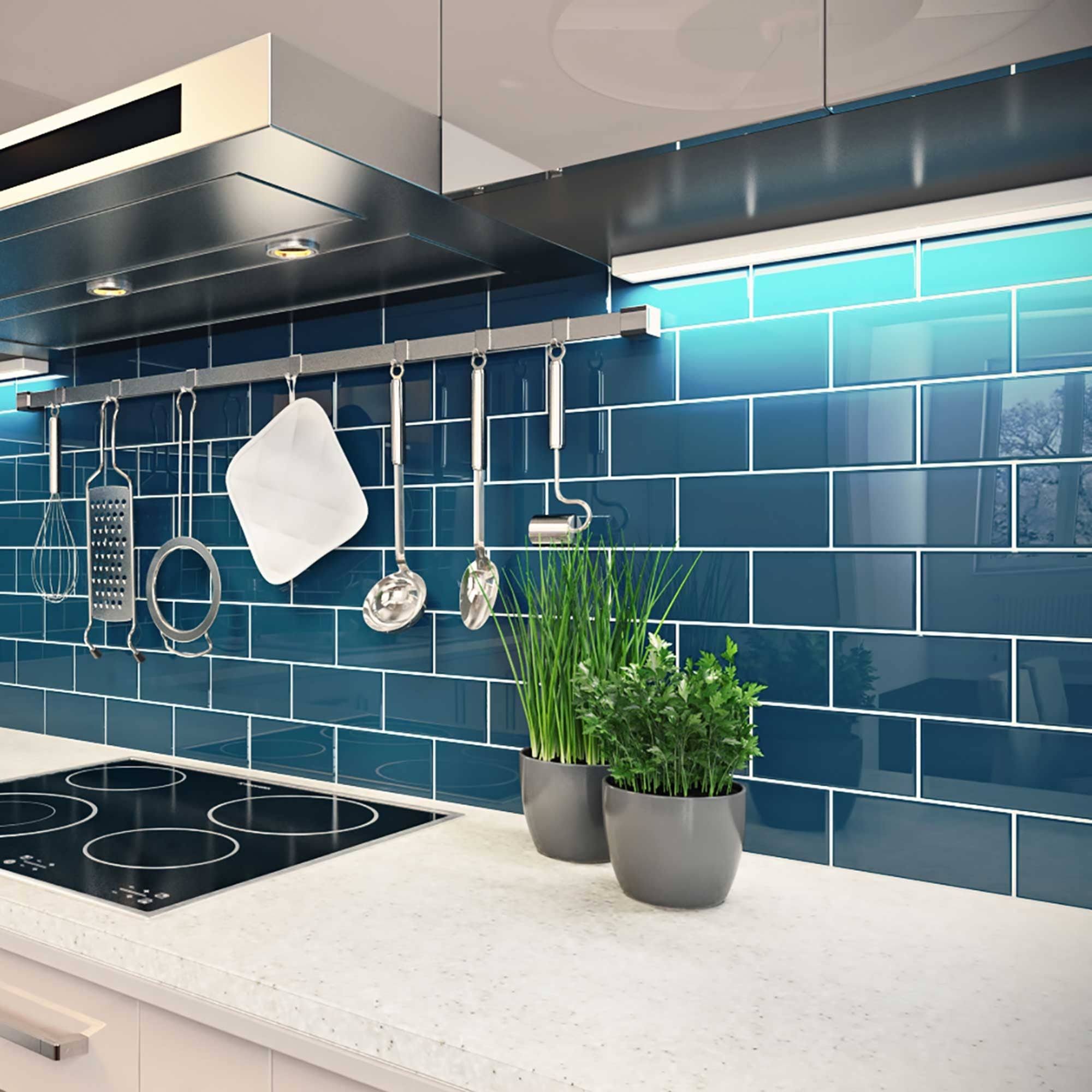 Giorbello Glass Subway Backsplash Tile, 3 x 6, Dark Teal