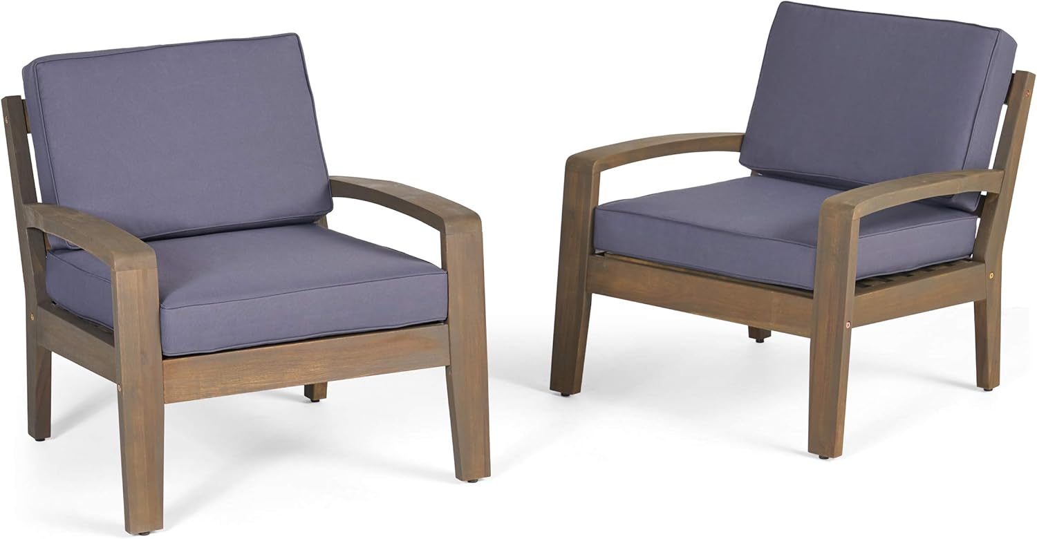 Christopher Knight Home 301122 Acacia Wood Club Chairs, Gray, 2-Pcs Set, Grey Finish/Dark Grey