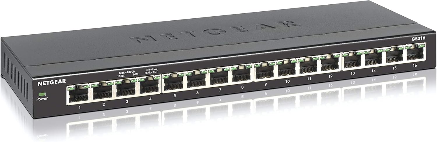 NETGEAR 16-Port Gigabit Ethernet Unmanaged Switch (GS316) - Desktop or Wall Mount, Silent Operation Pack of 2