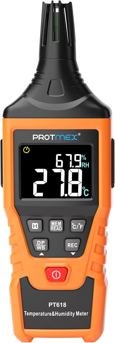 Protmex PT618 Temperature Humidity Meter Thermometer Hygrometer Thermometer Hygrometer Monitor with Ambient,Dew Point, Wet Bulb for Indoor/Outdoor min max Hold LCD Backlight