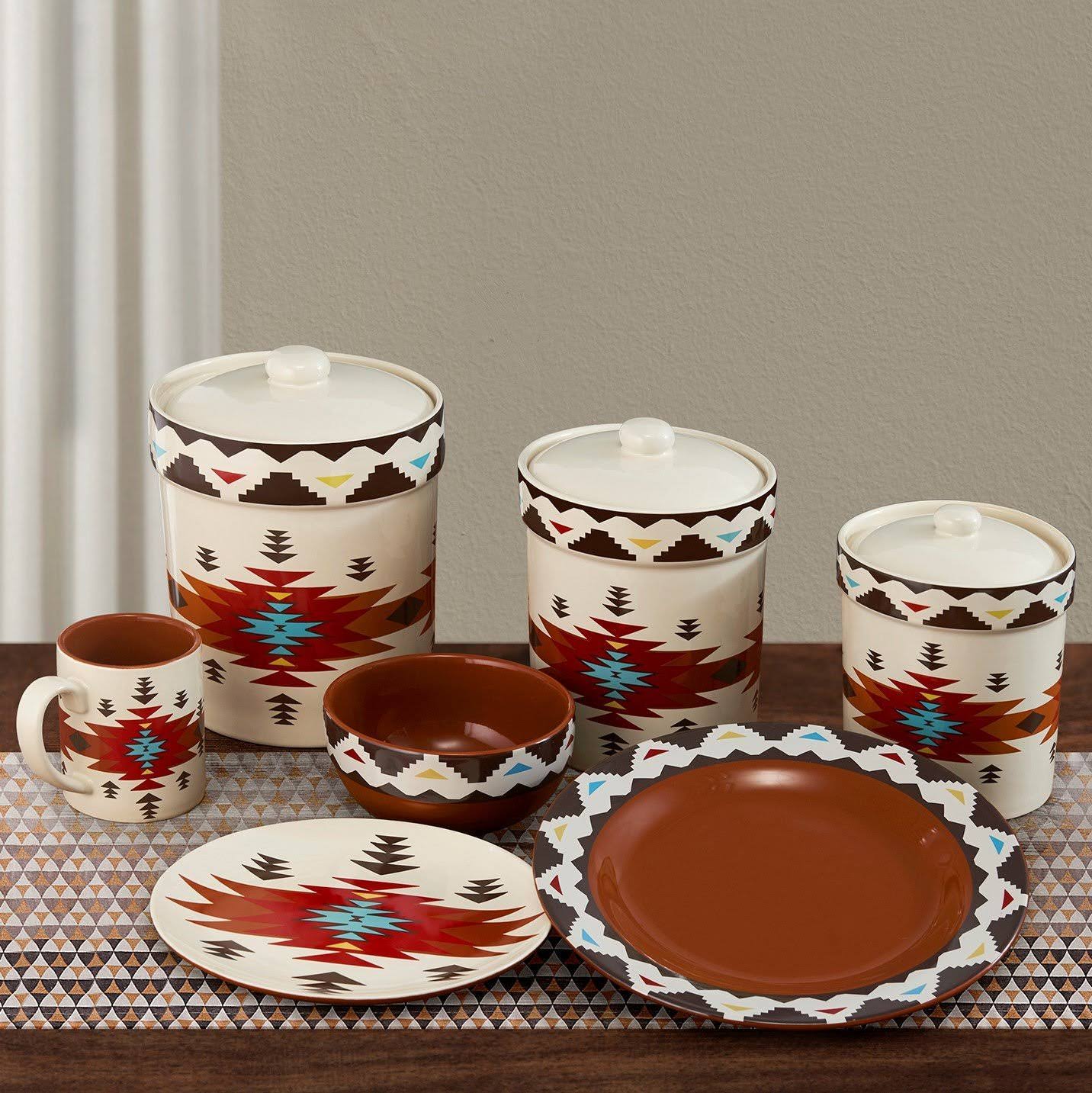 HiEnd Accents Del Sol Aztec 19 PC Southwestern Dinnerware and Canister Set