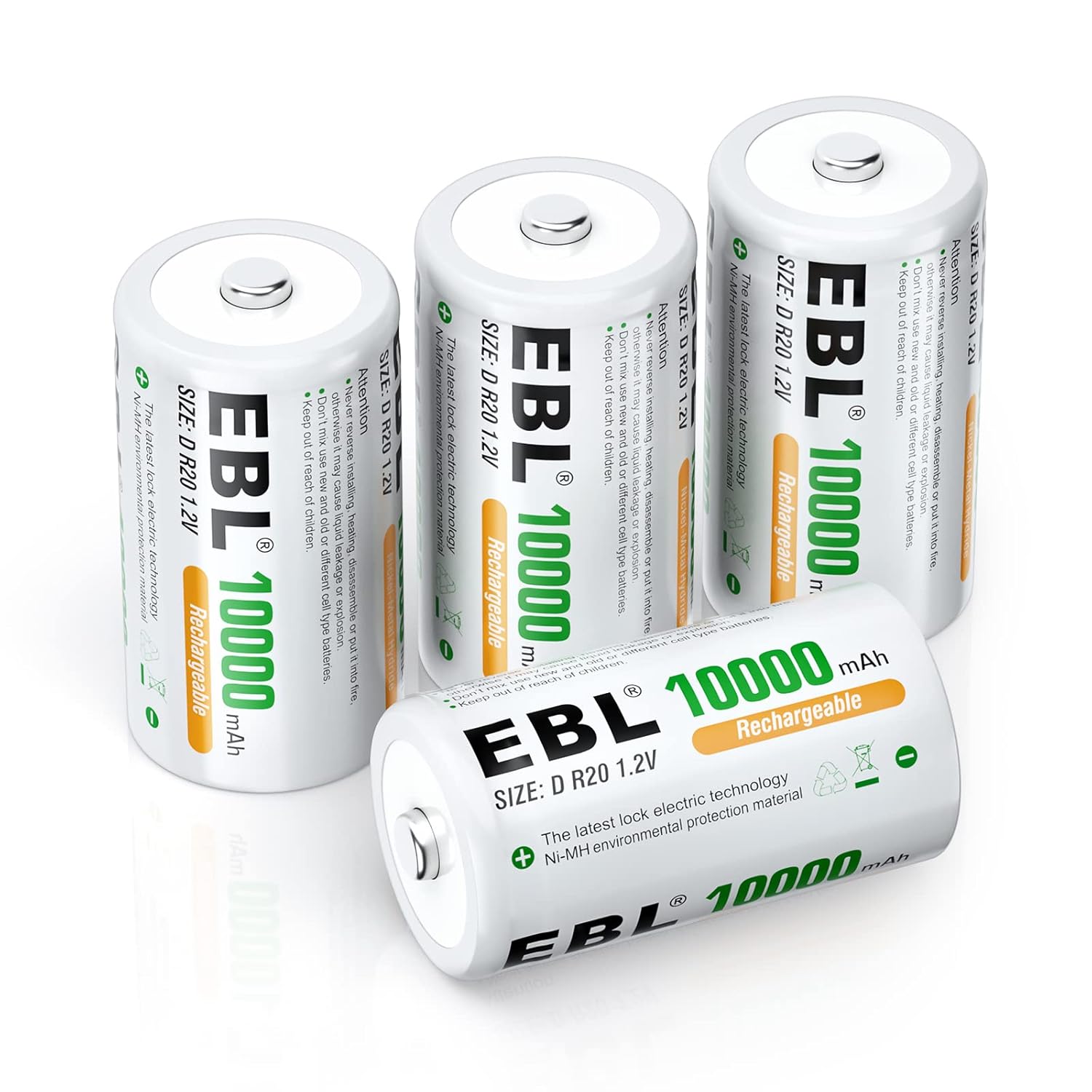 EBL D Cell Batteries 10,000mAh Ultra Pro Ni-MH Rechargeable D Batteries, 4-Pack