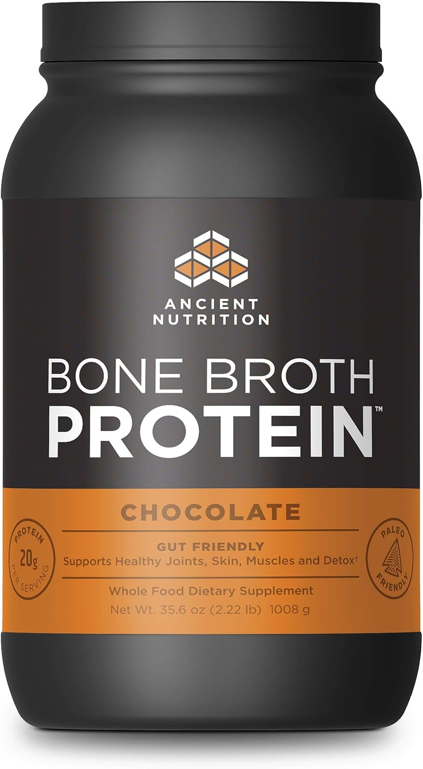 Protein Powder Made from Real Bone Broth by Ancient Nutrition, Chocolate, 20g Protein Per Serving, 40 Serving Tub, Gluten Free Hydrolyzed Collagen Peptides Supplement, Dr. Axe Pack of 2