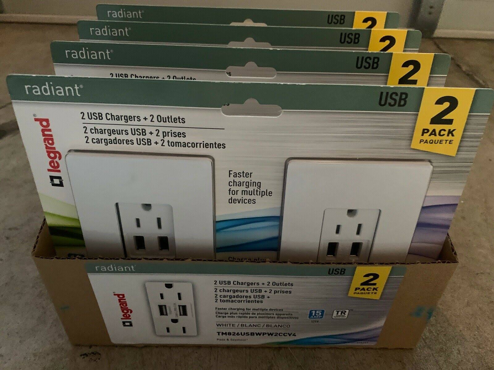 Legrand Radiant White 15-Amp Decorator Tamper Resistant with Wall Plate USB Outlet Residential (2-Pack) | TM826USBWPW2CCV4
