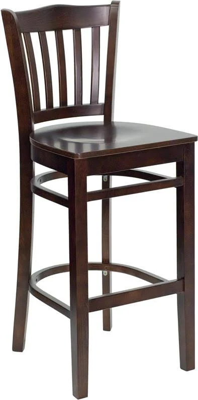 Ergode Series Vertical Slat Back Walnut Wood Restaurant Barstool