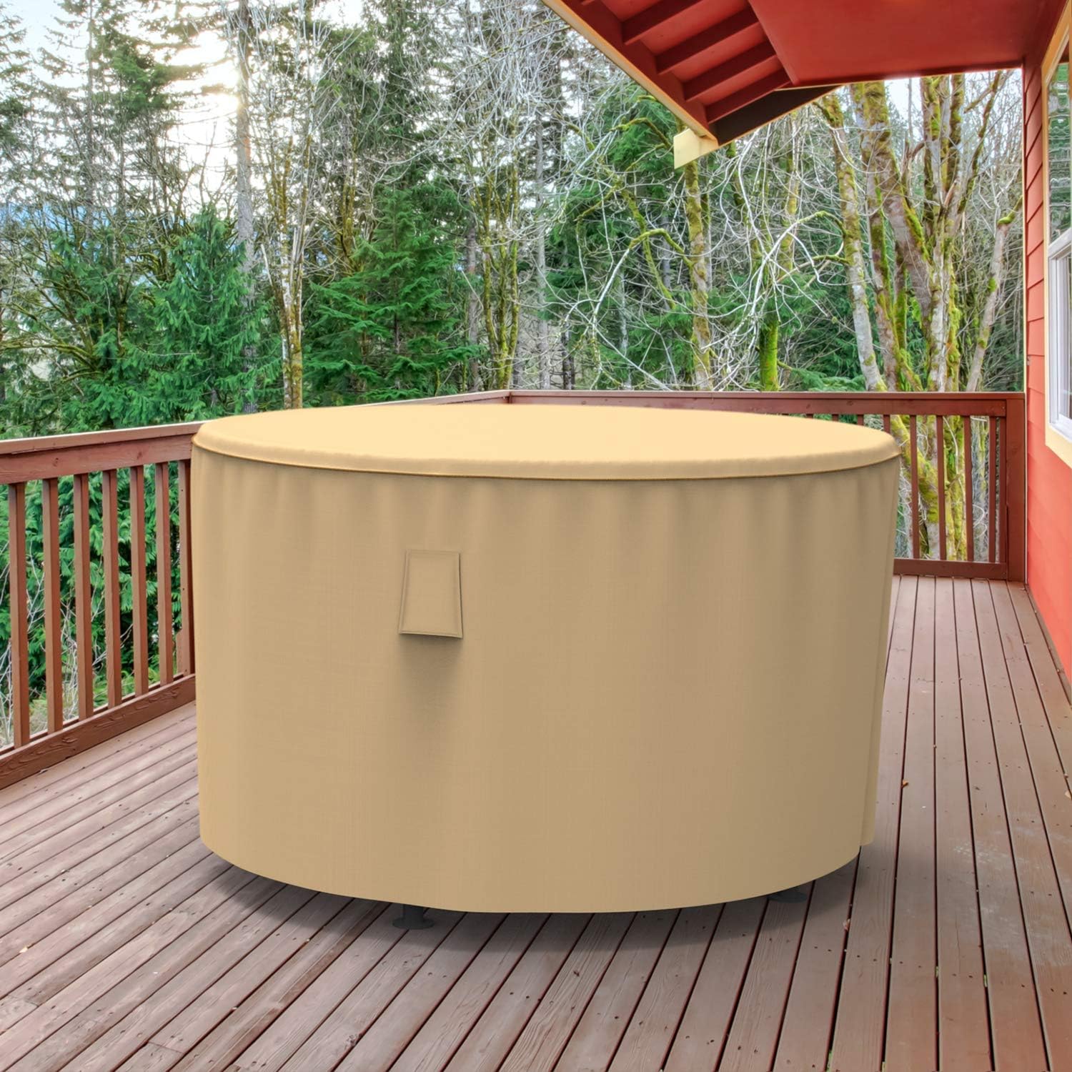 Budge NeverWet Savanna Round Patio Table Cover, Tan, Large Pack of 2