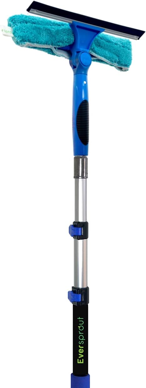 EVERSPROUT 7-to-20 Foot Swivel Squeegee and Microfiber Window Scrubber (25 Foot Reach) | 2-in-1 Window & Glass Cleaning Combo with Light Weight, Aluminum Extension Pole | Includes 10-inch Blades Pack of 2