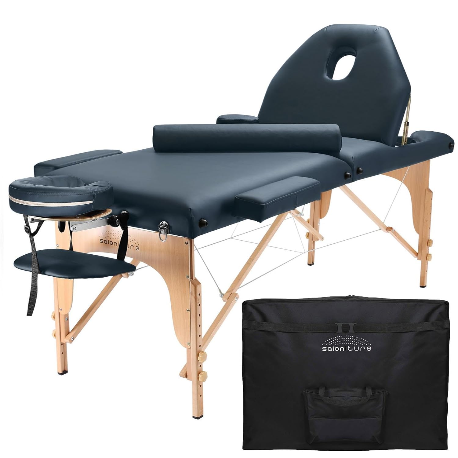 Saloniture Professional Portable Massage Table with Backrest - Black