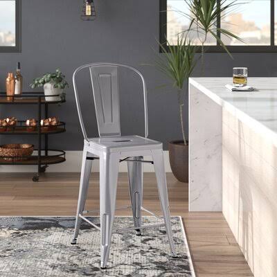Williston Forge Dovercliff Bar u0026 Counter Stool Seat Height: Counter Stool (24x22 Seat Height), Color: Glossy Silver, Pack Si