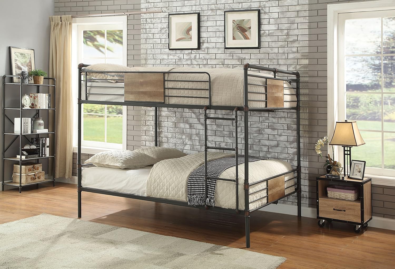 ACME Furniture Brantley Bunk Bed, Sandy Black and Dark Bronze Hand-Brushed, Queen over Queen