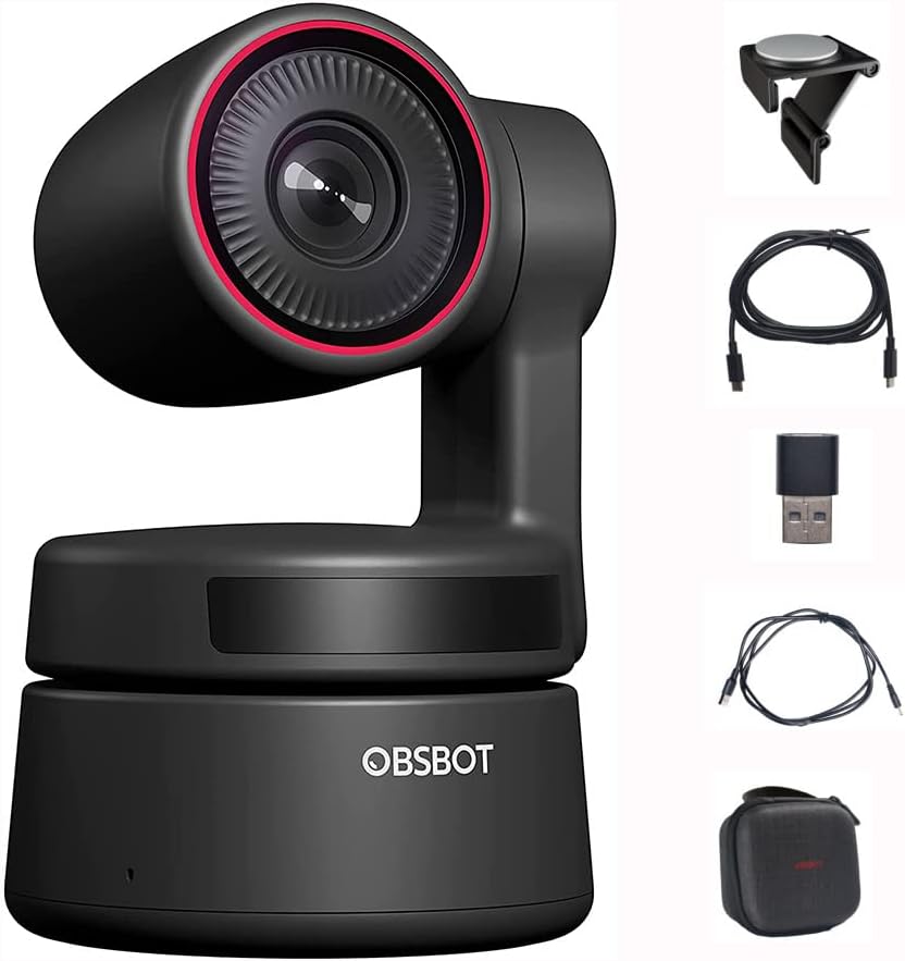 OBSBOT Tiny 4K PTZ Webcam, 4K Resolution AI-Powered AI-Tracking Auto-Framing Gesture Control HDR Webcam with 4X Zoom for for Video Chat Online Meeting Online Class Live Streaming