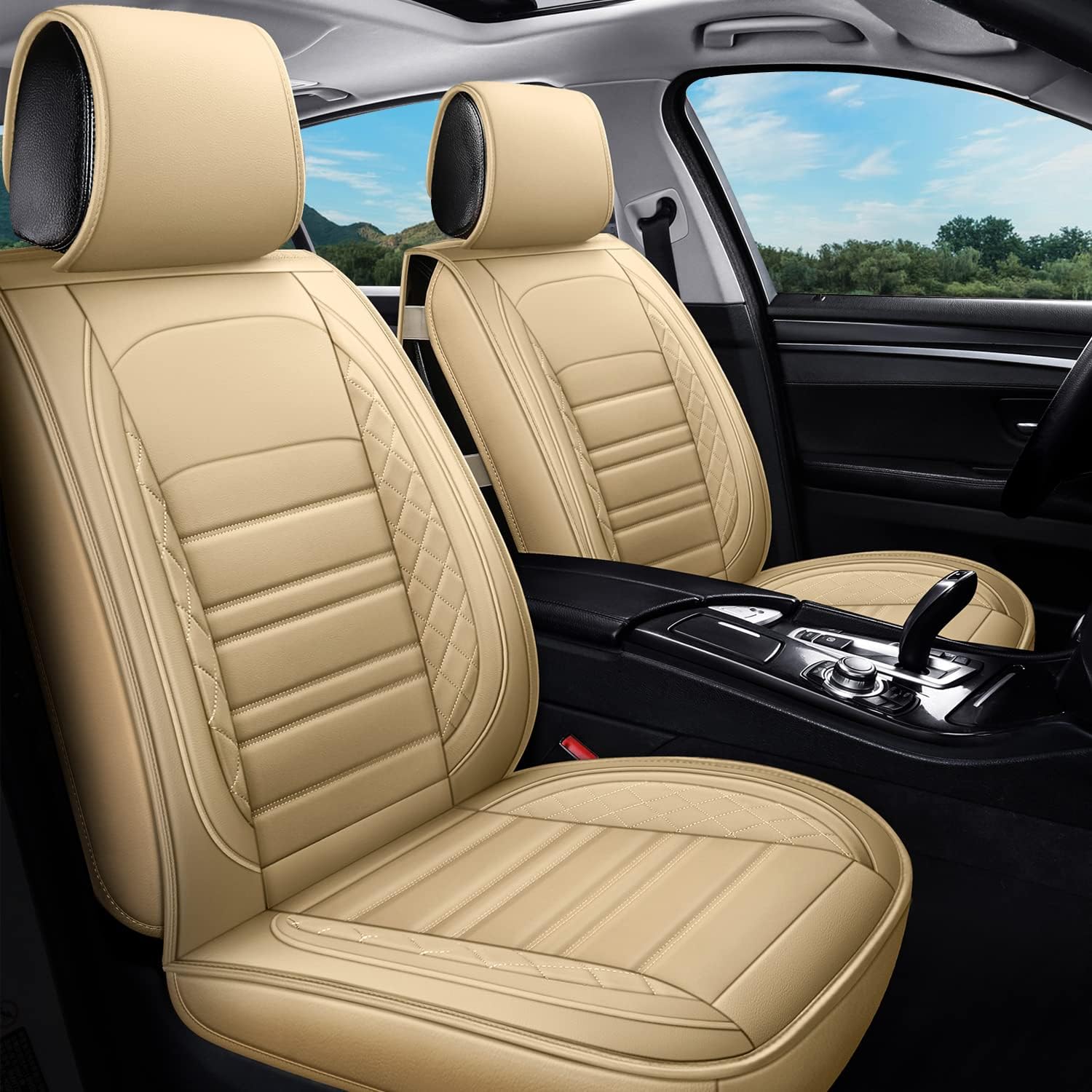 kyohans Car Seat Covers for Front Seats, Universal Leather Seat Cover for Cars Non-Slip Automotive Seat Covers Fit for Most Sedan SUV Truck (Front Seat, Black)