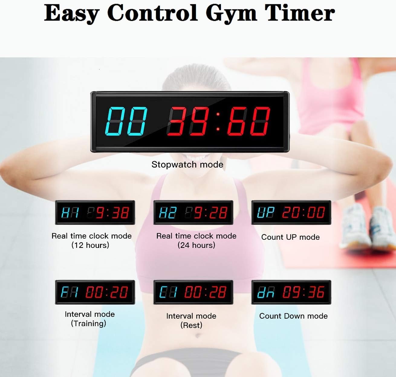 ledbrigym Gym Timer with Remote Digital Workout Home Boxing Fitness Garage Red and Blue 1.8 Inch Pack of 2