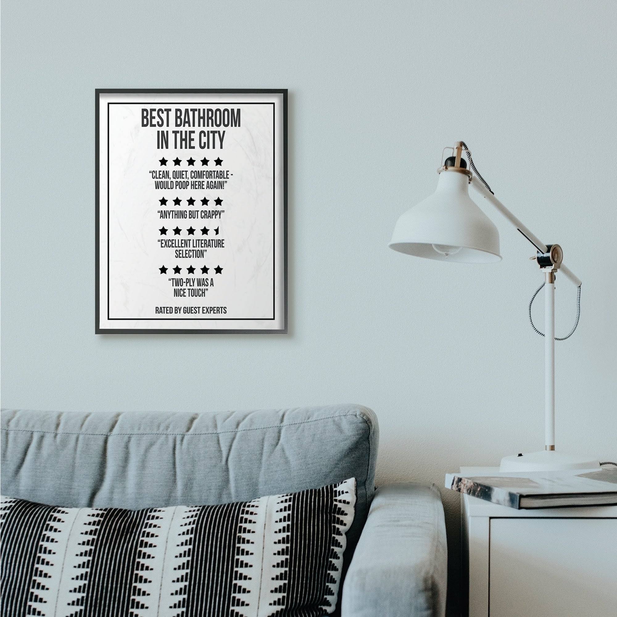 Stupell Industries Five Star Bathroom Funny Word Black and White Design,11x14, Proudly Made in USA (24 x 30)
