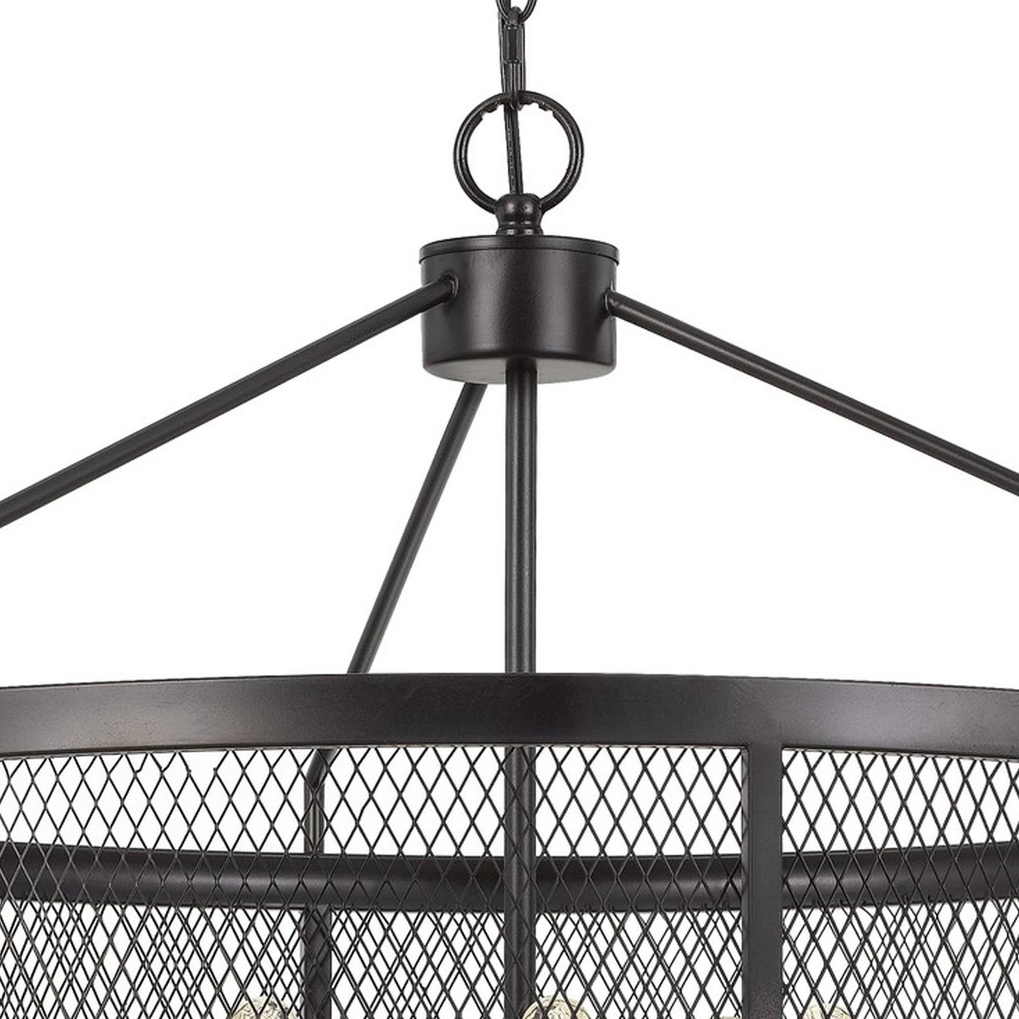 Benjara BM233292 6 Bulb Chandelier with Metal Drum Mesh Shade, Black