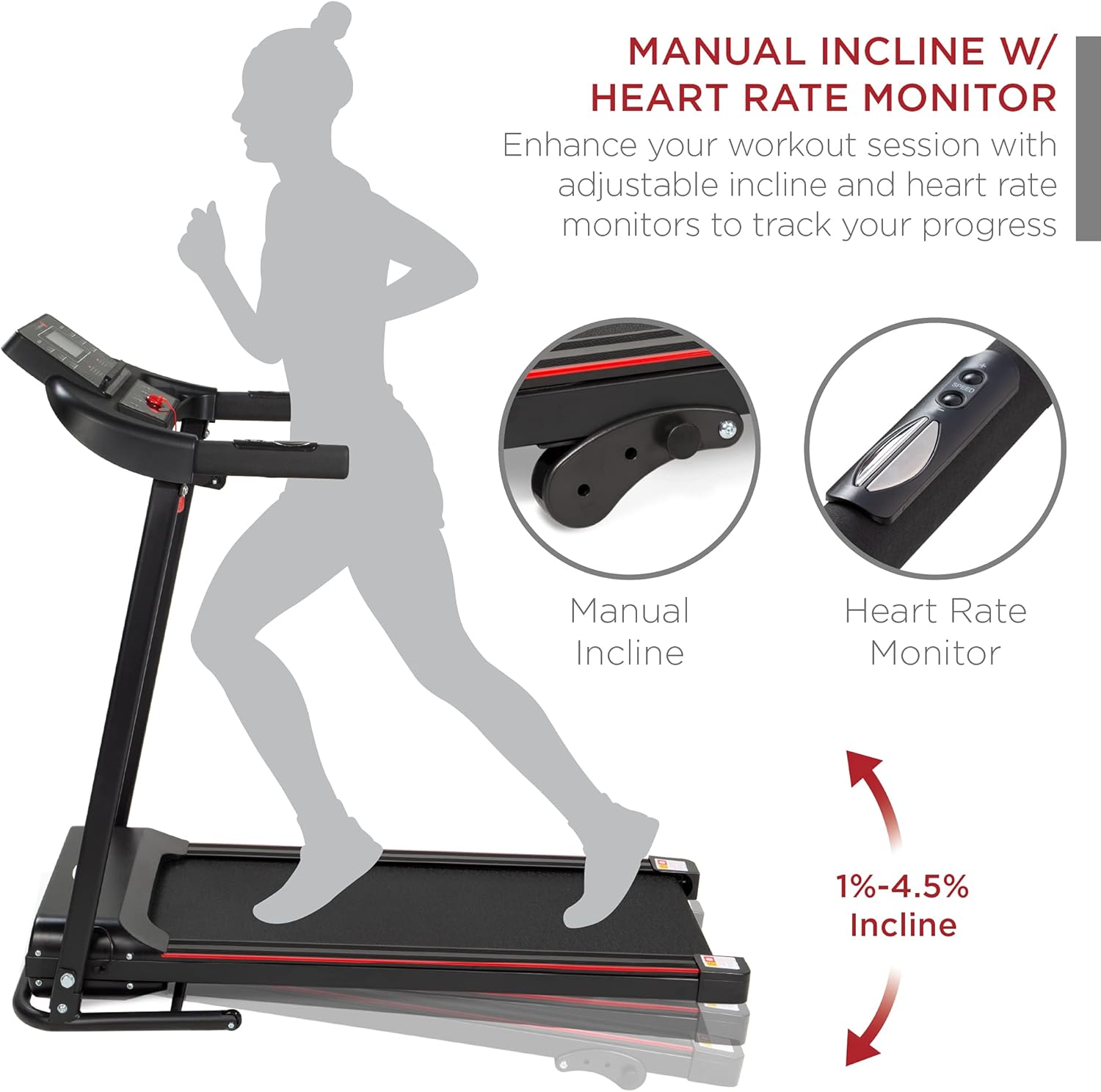 Best Choice Products Folding Treadmill with Manual Incline, Fitness Workout Exercise Machine w/Wireless Bluetooth Speakers, LCD Screen, Shock-Absorbent Running Deck, Device Holder - Black