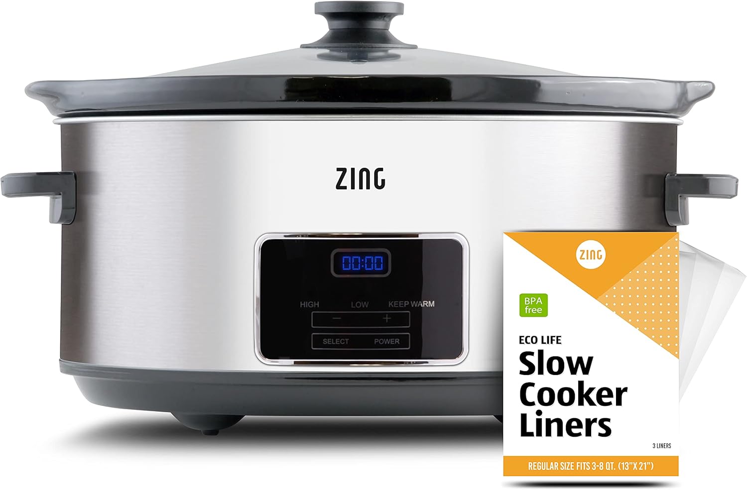 [New] ZingCook 6-Quart Programmable Slow Cooker with Keep Warm Setting, Digital Timer - Perfect Kitchen Small Appliance for Family Dinners - Large Enough to Serve 6+ People - Includes 3 Pot Liners Pack of 2