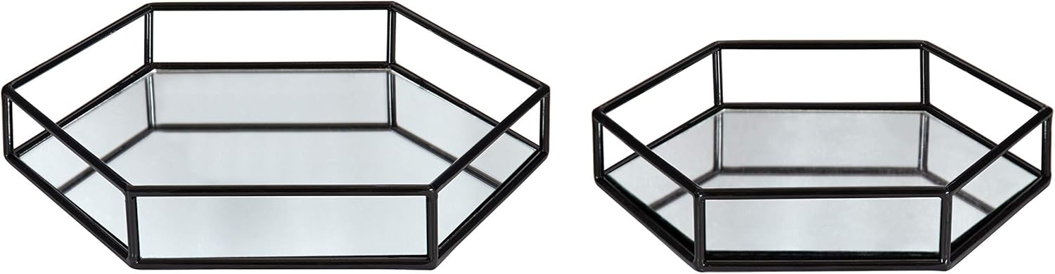 Kate and Laurel Felicia Modern Glam 2-Piece Nesting Metal Mirrored Decorative Accent Trays, Gold