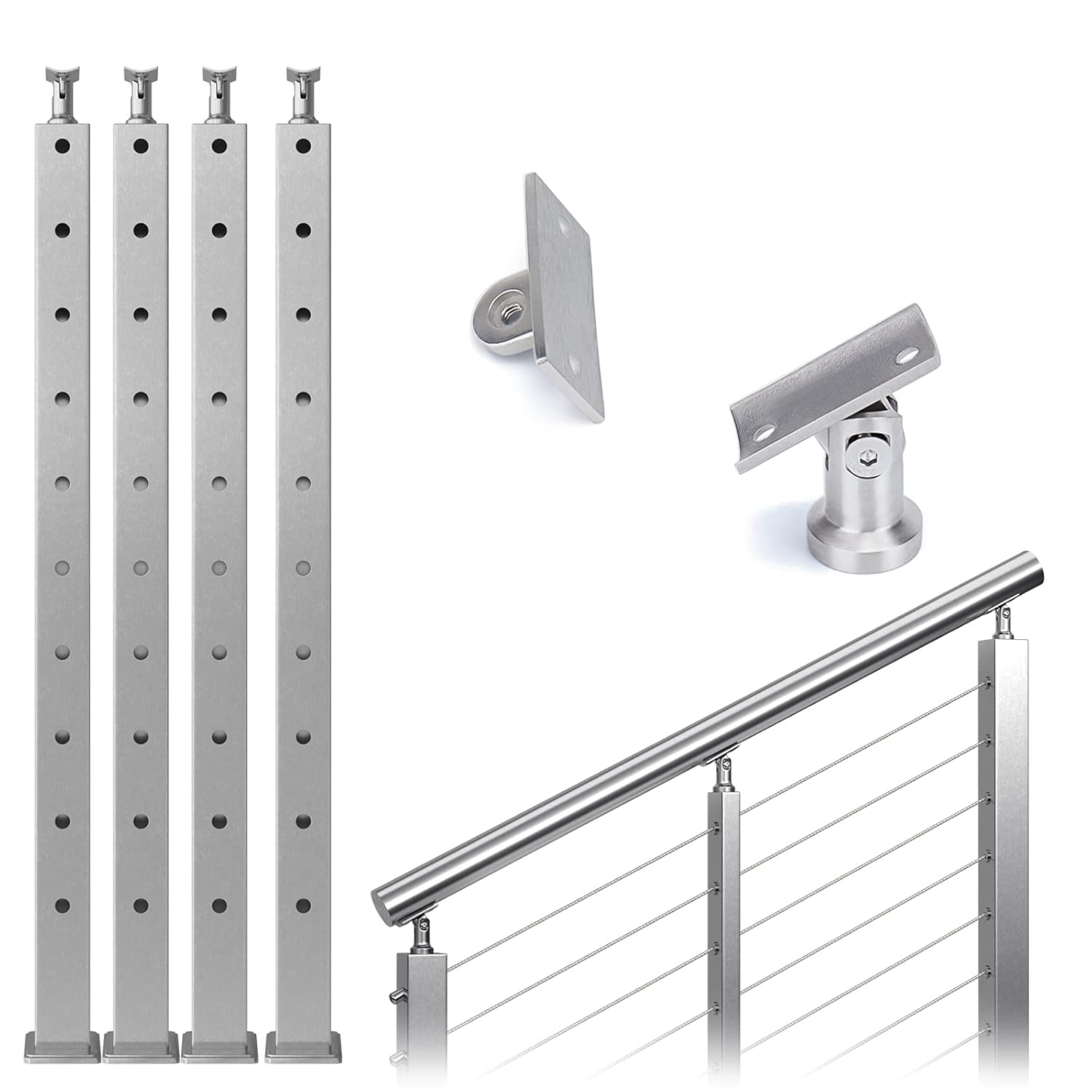 Muzata 4Pack Cable Railing Post Stair Square Weldless 36