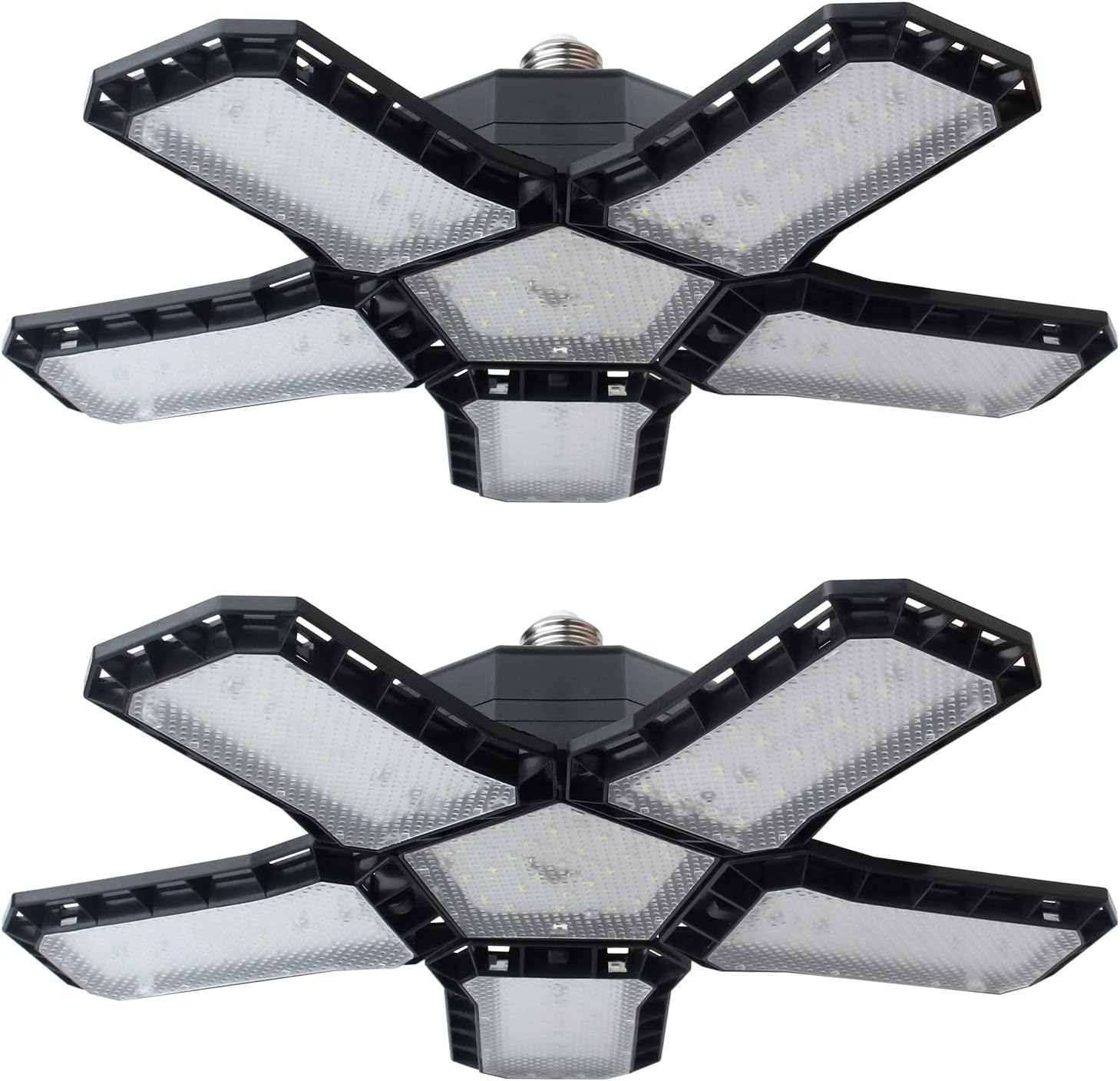 2 Pack Led Garage Lights,120W 6500K Garage Lights with 5 Adjustable Panels Deformable LED Garage Ceiling Lights E26/E27 Screw Base LED Shop Lights for Garage, Barn, Workshop, Warehouse