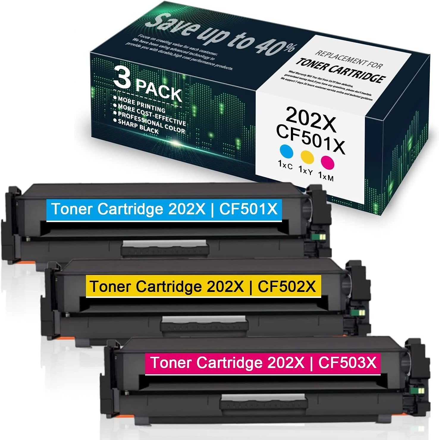3 Pack(1C/1Y/1M) High Yield 202X CF501X CF502X CF503X Toner Cartridge Compatible for HP Color Pro MFP M280nw M281fdn M281fdw M281cdw Pro M254nw M254dw M254dn - by VaserInk