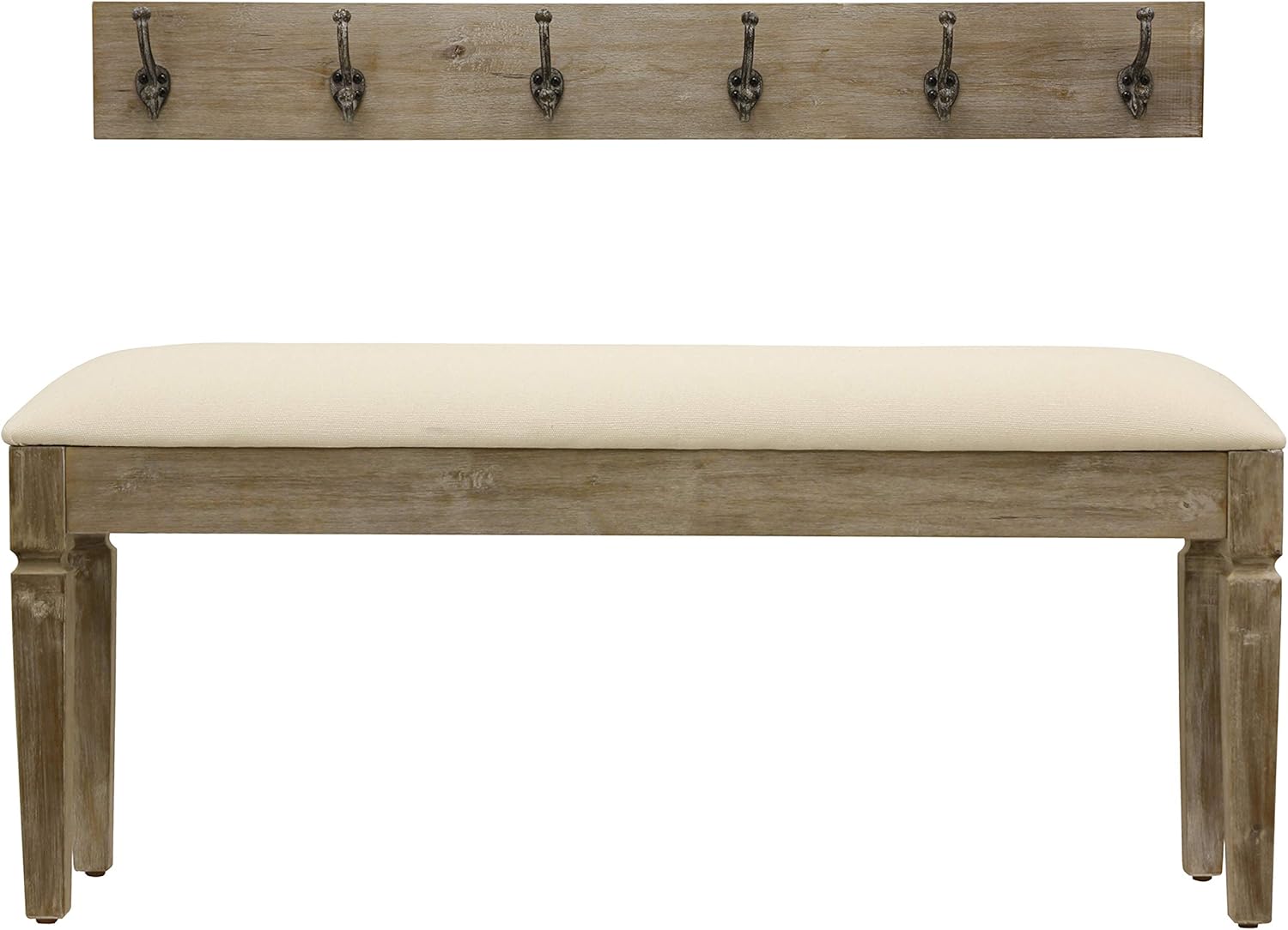 Décor Therapy Waverly Wood Bench with Coat Rack Set, Measures 42x11.8x17.75, Winter White