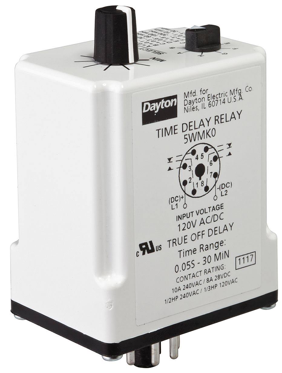Dayton 5WMK2 Time Delay Relay, 24VAC/DC, 10A, DPDT